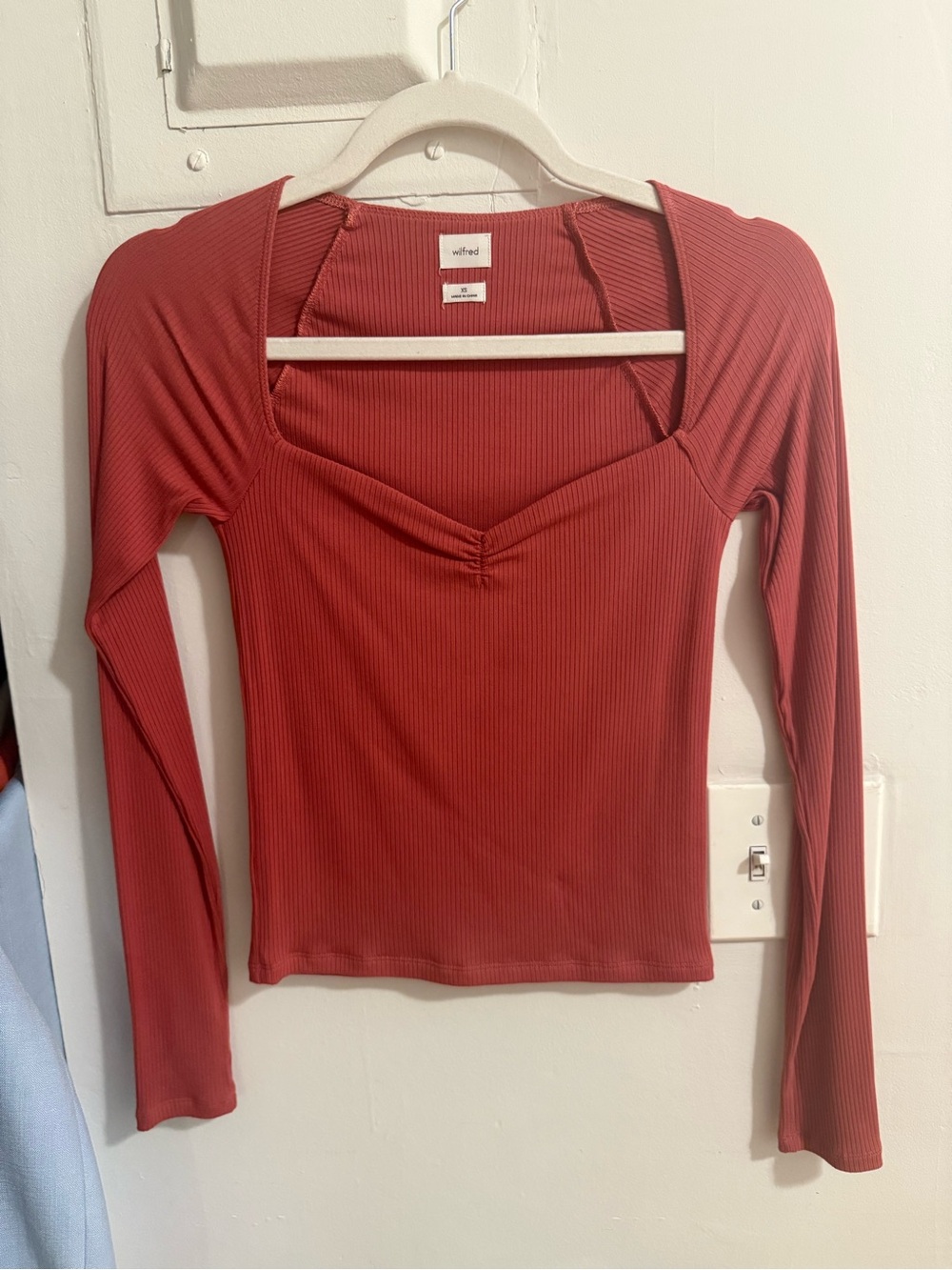 Wilfred Ribbed Long Sleeve Square Neck Top - Burnt Orange
